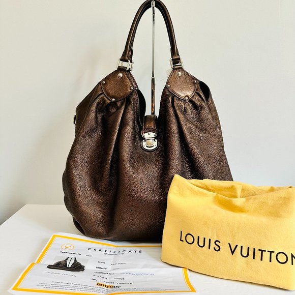 AUTH LOUIS VUITTON BRONZE MAHINA XL HOBO TOTE W DUST BAG FRANCE TH2038 ENTRUPY - Picture 1 of 15